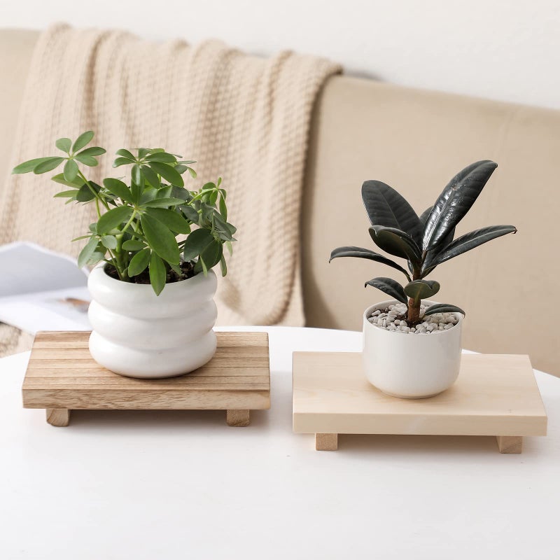 zoocatia Small Wood Tray Pedestal Stand Farmhouse Bathroom Decor Decorative Wooden Riser Kitchen Soap Dish Holder for Vanity  Counter  Sink  9"" x 5.9"" - Brown - Image 5